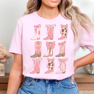 Pink Cowgirl Boots Graphic Shirt, Cute Western Country Girl T-shirt, Rodeo Lover Shirt, Gift for Farm Girl