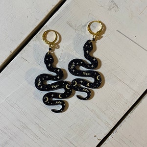 Black with Gold Snake Earrings