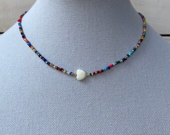 Rainbow Beaded Heart Necklace, Trendy Jewelry, Dainty