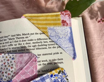 handmade boho patchwork book mark / cloth corner bookmark / gifts for reader / fabric book mark / coquette book mark / book lover gift