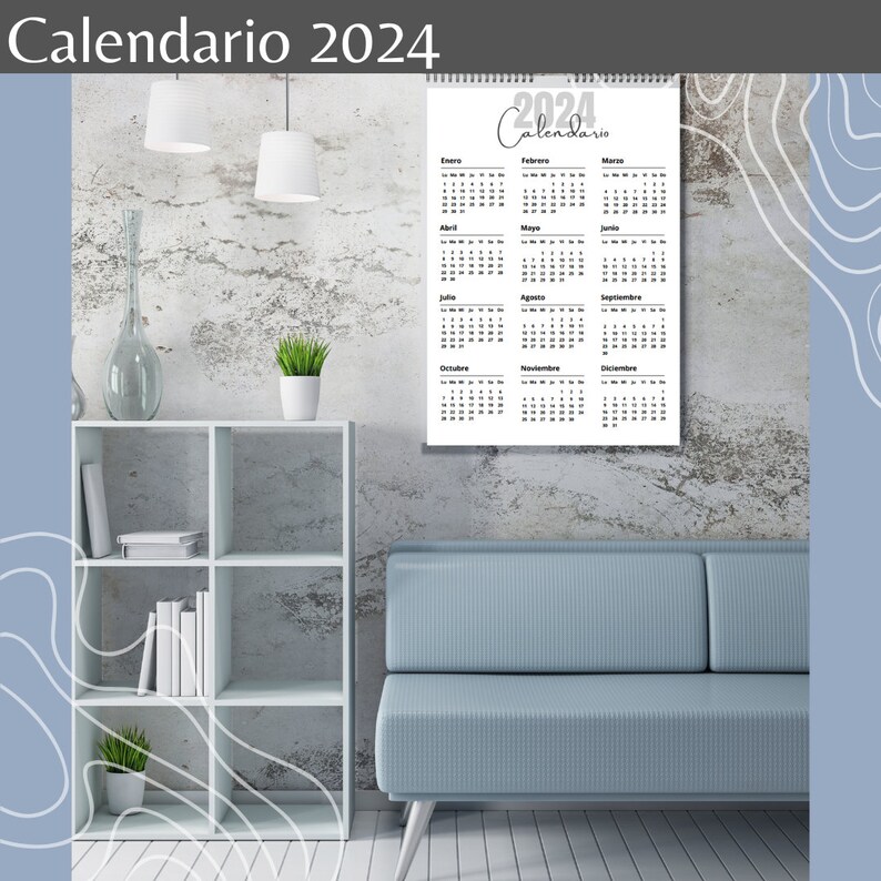 Vertical Annual Calendar 2024 Printable Minimalist Pdf Etsy