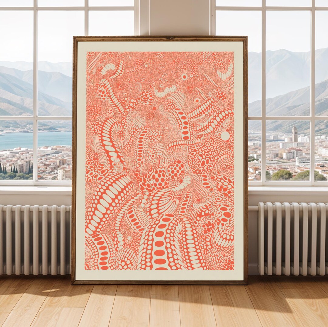 Yayoi Kusama Polka Dot Forest Print – Coral and Cream/off-white Wall ...