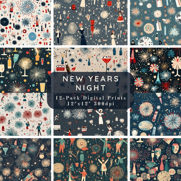 New Years Night (12 pack) - New Years Themed Scrapbook Paper - Journal Paper, Printable Paper, Digital Paper-Scrapbook Paper Background-PNG