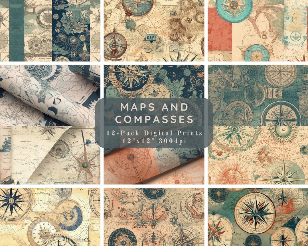 Maps and Compasses 12 Pack Travel Themed Scrapbook Paper Etsy