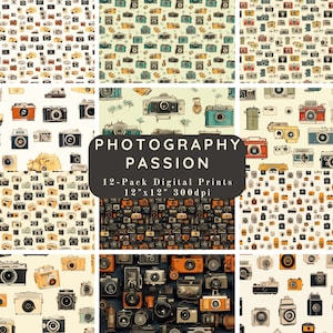 Photography Passion 12 pack Photo Themed Scrapbook Paper Journal Paper, Printable Paper, Digital Paper-Scrapbook Paper Backgrounds,PNG image 1