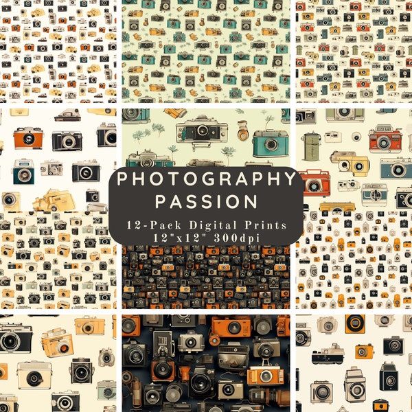 Photography Passion (12 pack) - Photo Themed Scrapbook Paper - Journal Paper, Printable Paper, Digital Paper-Scrapbook Paper Backgrounds,PNG