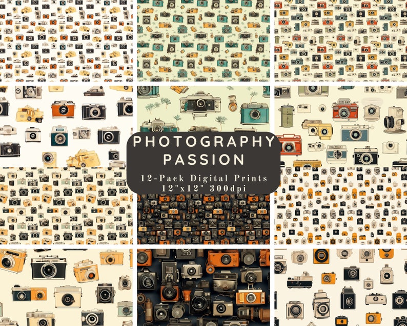 Photography Passion 12 pack Photo Themed Scrapbook Paper Journal Paper, Printable Paper, Digital Paper-Scrapbook Paper Backgrounds,PNG image 1