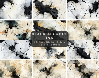 12 pack | Black Alcohol Ink | Digital Scrapbook Paper - Journal Paper - Printable Paper - Digital Paper -Scrapbook Paper Background - PNG