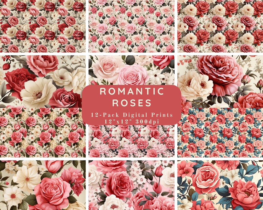 Romantic Roses 12 Pack Rose Themed Scrapbook Paper - Etsy