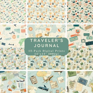 Travel Journal Kit, Printable Journal, Vintage Journal, Scrapbooking Journal,  Junk Journal Digital, Paper Craft Pages, Downloads 001914