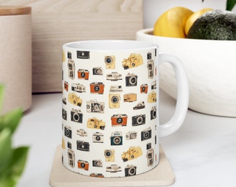Vintage Camera Themed Ceramic Mug 11oz | Mother's or Father's Day, Sister, Brother, or Best Friend Gift Mug | Photography Hobby Theme