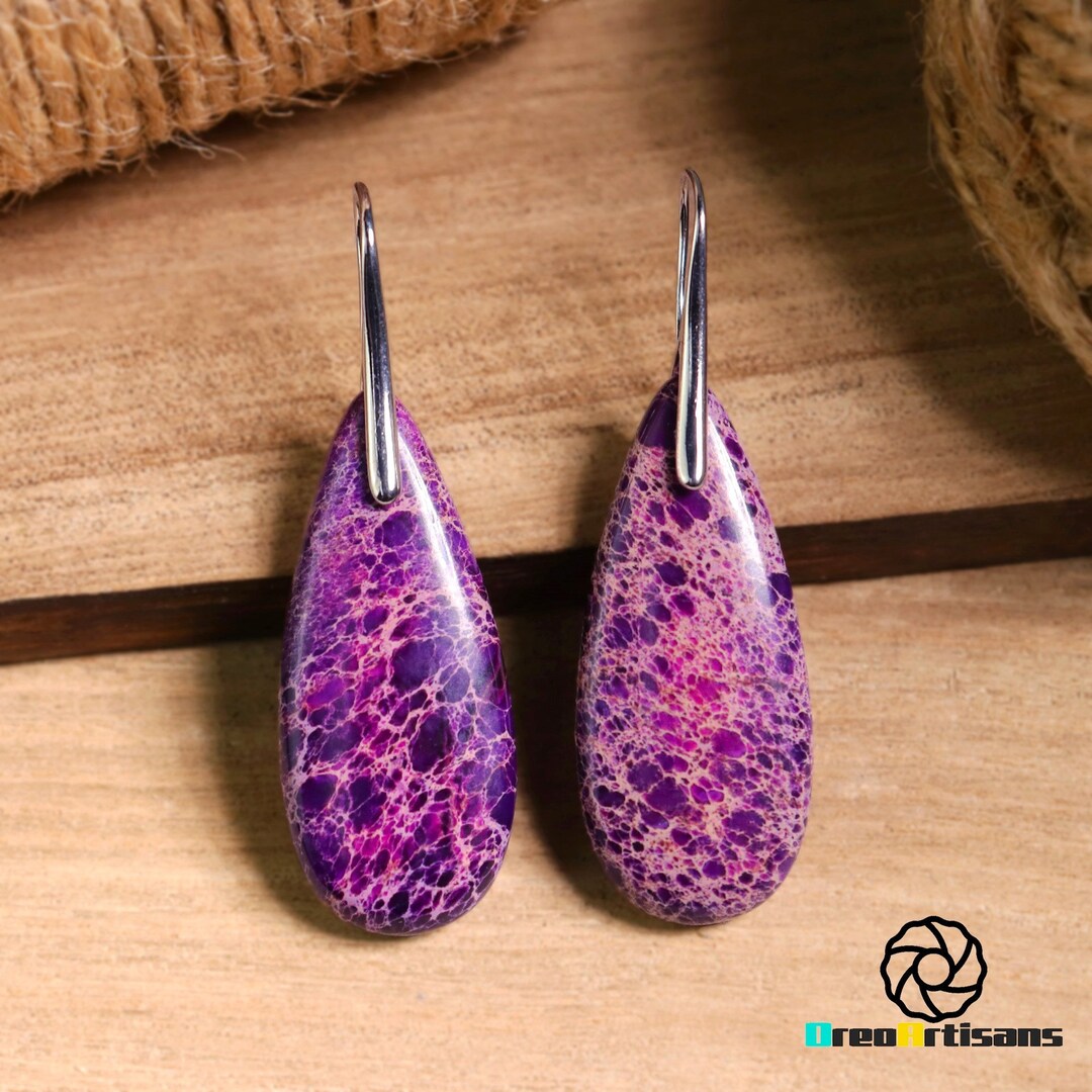 Natural Purple Gemstone Dangle Earrings, Deep Blue Jasper Earrings