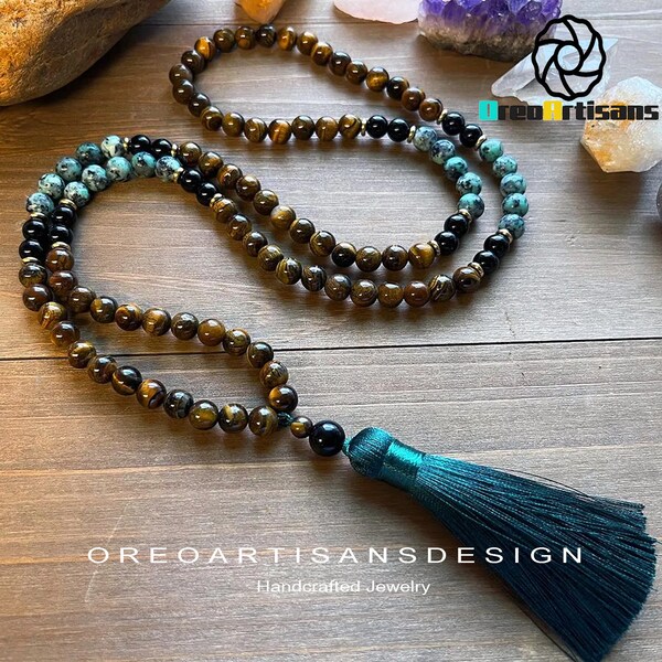 BasmalaBeads African Ebony with Green Tassels 99 Count Prayer Beads