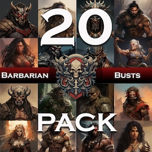 20 Barbarian Busts, Portrait Set, NPC&#39;s, Illustrations, Characters, Concept, Custom, Barbarian Poster, dnd party, Character Pack