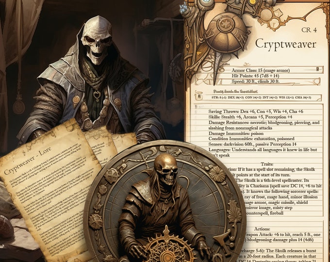 Featured listing image: Ultimate Cryptweaver CR4  Encounter Pack: Enhance Your D&D Game with Our Unique Skeleton Sorcerer Adventure Set!