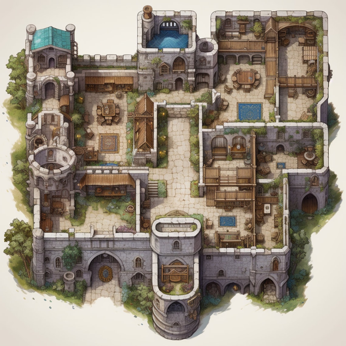 Castle Map Pack Stoney Keep 5 Unique Locations D&D Game Print Ideal