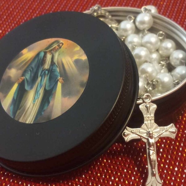 Catholic Rosary Necklace - Cream White Pearl Beads With Gold Plated Crucifix, 26 Inch