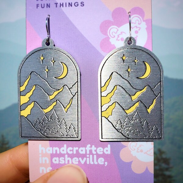 Silver Mountain Landscape Dangle Earrings  | Blue Ridge Parkway Appalachian Misty Mtns Nature Moonlight Jewelry | Asheville AVL WNC