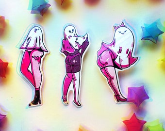 Holographic Ghost Girlies Pin-Up Sparkle Stickers | Holo Glitter Water Resistant Vinyl Decals for Water Bottle Laptop Bumper | Kawaii Pinup