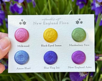 Carte à pois Flore de la Nouvelle-Angleterre - aquarelles faites à la main de la taille d'un échantillon