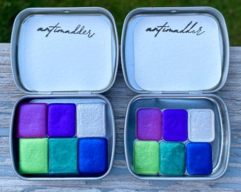 Aurora Lights - Set of 6 Handmade Watercolors - Quarter Pan Set, Half Pan Set, Artist Gift, Painting, Lettering