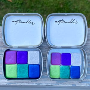 Aurora Lights - Set of 6 Handmade Watercolors - Quarter Pan Set, Half Pan Set, Artist Gift, Painting, Lettering