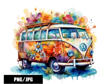 Vintage Hippie Bus Png, Jpg, Tee Shirt Direct to Film, Sublimation File, Summer T-shirt Png