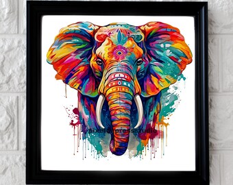 Colorful Elephant PNG, Colorful Jungle Animal T-shirt Transfer