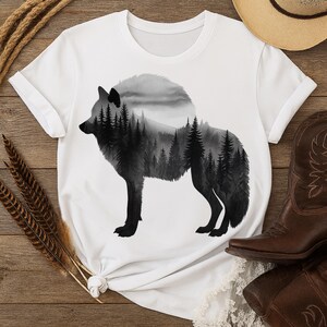 Wolf Forest Silhouette PNG: Rustic Woodland Clipart (Digital Download