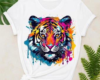 Colorful Tiger PNG, Vibrant Digital Art for T-Shirts & Mugs (Digital Download