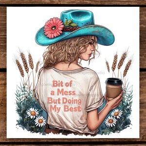 Download digitale PNG "Ragazza di campagna", design per maglietta "Un po' disordinato" per tazze e magliette, regalo perfetto per gli amanti dello stile rustico