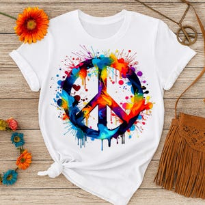Colorful Peace Sign T-Shirt PNG: Dorm Decor (Digital Download)