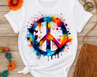 Colorful Peace Sign T-Shirt PNG: Digital Download for Apparel and Wall Decor