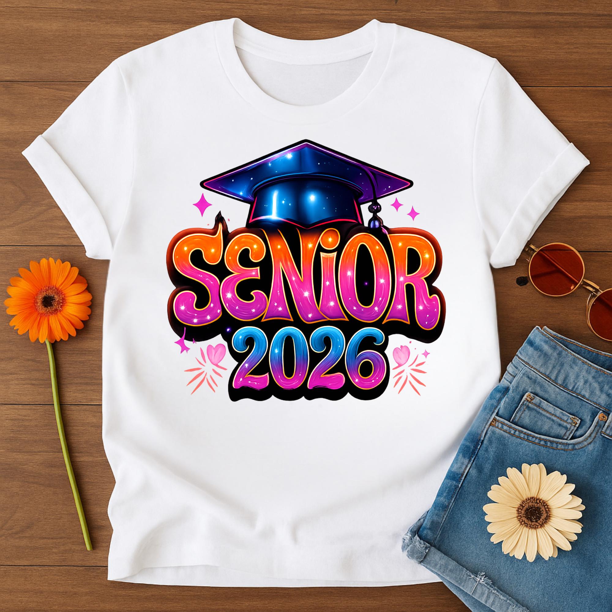 Senior 2026 Neon Graduation PNG: T-Shirt & Invitation Clipart (Digital Download