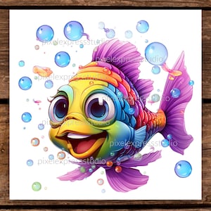 Nursery Decor Cartoon Fish Baby PNG, Cute Ocean Nursery Wall Art, T-Shirts & Invitations for Baby Shower