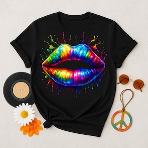 Impressão de arte labial de arco-íris – Lábios coloridos PNG (download digital)