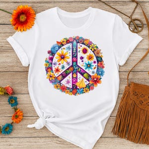 Flower Peace Sign PNG: Vivid T-Shirt Design (Digital Download
