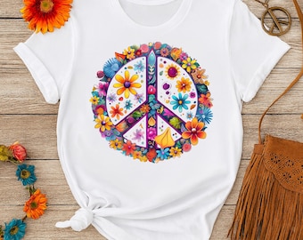 Flower Peace Sign PNG: Vivid T-Shirt Design (Digital Download