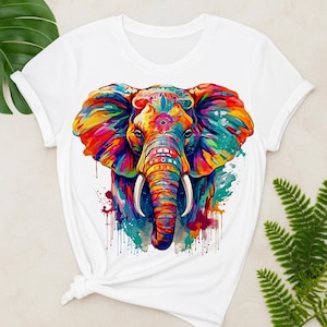 Elefante colorido PNG, archivo de transferencia de camiseta de animales de la selva coloridos, DTF