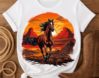 Horse in Sunset PNG, Western Equestrian Clipart (Digital Download, JPG File)