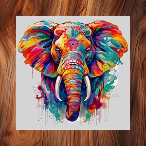 PNG colorato elefante, file di trasferimento maglietta animale giungla colorata, DTF