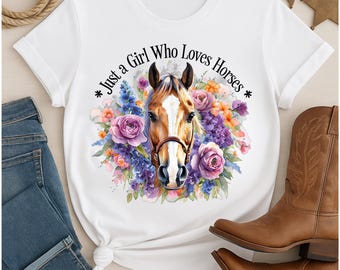 Just a Girl Who Loves Horses - Horse and Flowers Graphic - Digital Art