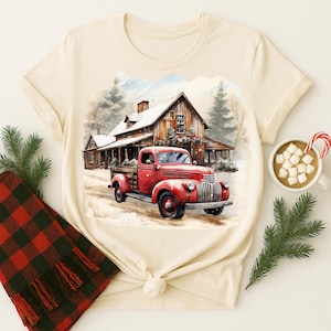 Red Vintage Truck PNG, Digital Download for Christmas T-Shirts, Mugs & Farmhouse Wall Art