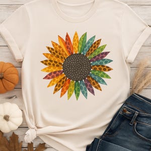 Watercolor Rainbow Sunflower PNG Clipart for Sublimation, Boho Floral Graphic Art for DIY Crafts, T-Shirts, Mugs and Printable Projects