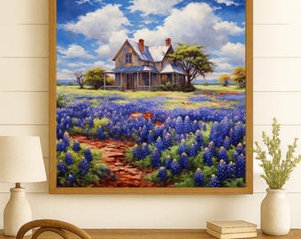 Rustic Farmhouse Bluebonnet Field PNG: Country Decor (Digital Download