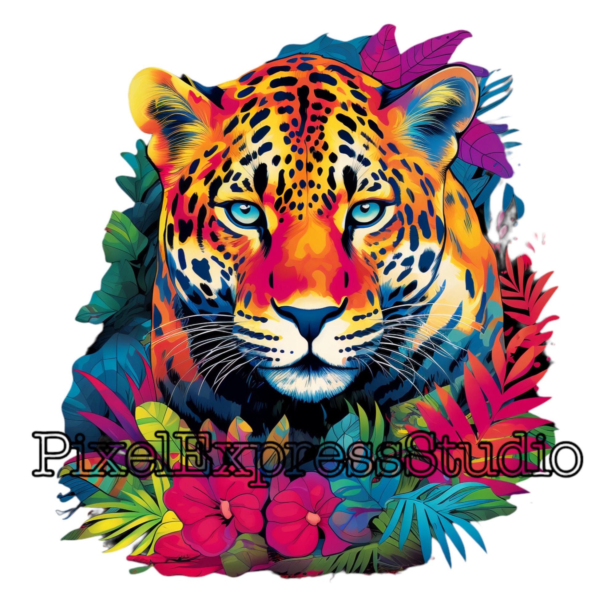 Leopard Digital Download png Colorful Leopard Transfer - Etsy