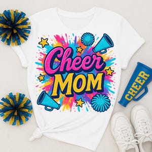 Cheer Mom PNG - Sublimation Design Download - Glitter Cheerleading Mom for Tumbler - Shirt Graphic - Bright Digital Printable File