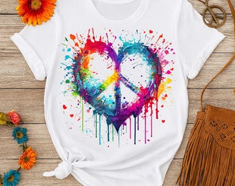 Peace Sign Heart Art: Splattered Paint Design (PNG Digital Download