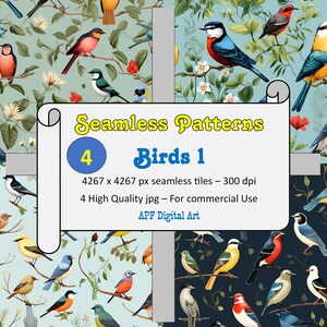 Birds 1 - 4 High quality images of birds, Digital Paper, Seamless Pattern, 4 Prints, Wallpaper, Scrapbook, Background