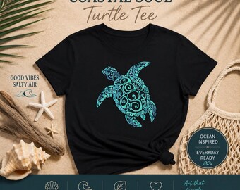 Coastal Turtle Unisex Softstyle T-Shirt, Beach Lover Gift, Ocean Vibes Tee, Summer Casual Wear, Eco-Friendly Art Shirt, Sea Turtle Design